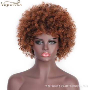 Vigorous Synthetic Afro Kinky Curly Wigs Short Brown Hair Wig Fluffy High Temperature Heat Resistant Fiber Wig for Black Women